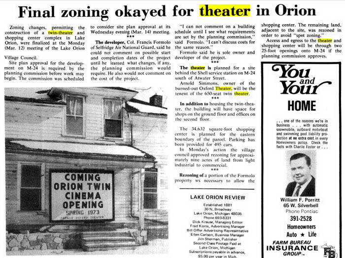 State Theatre - March 1973 Article For Orion Twin That Was Never Built